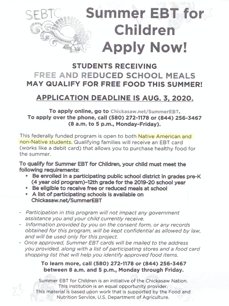 Summer EBT Apply Now! Wynnewood High School