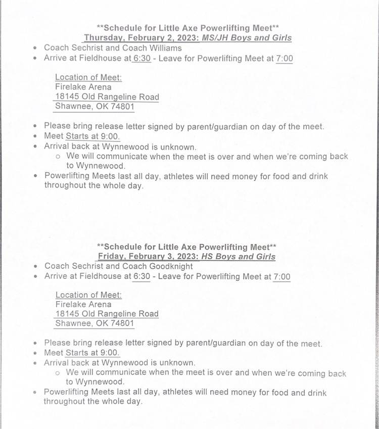 Little Axe Powerlifting Information 